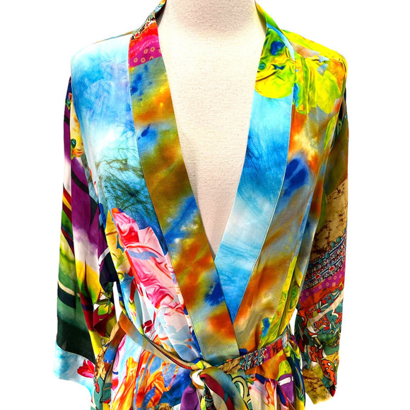 Robert Graham Silk-Blend Jamie Collage Floral Print Kimono or Houserobe L-XL - Picture 7 of 14